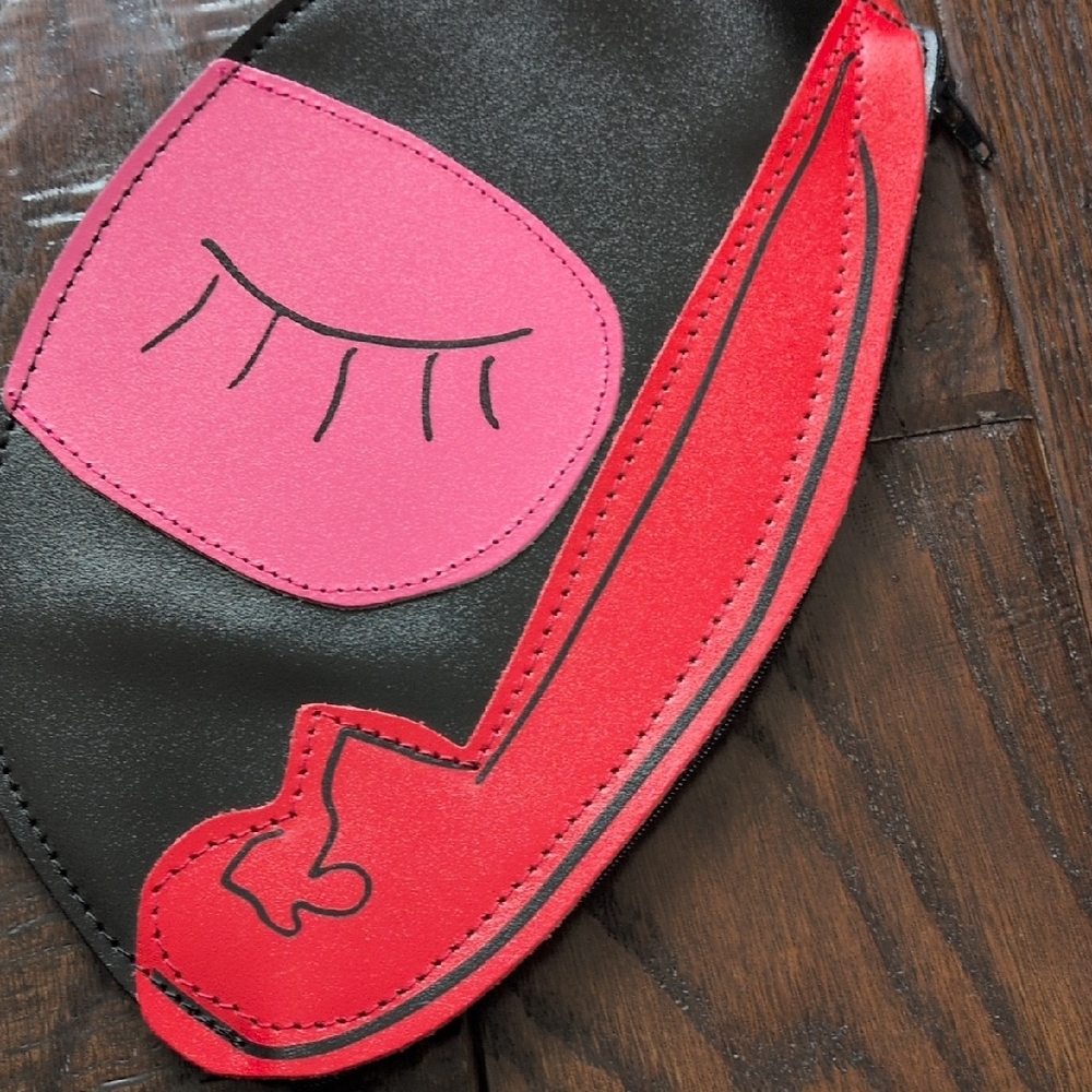 ARK COULOR DESIGN I Pink & Red Abstract Face Leather High Fashion Handbag Clutch - Picture 5 of 10